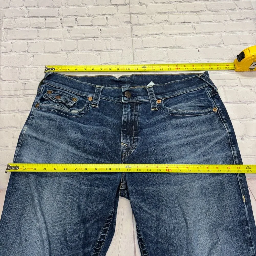 True Religion Men Flap Ricky Relaxed Straight Jeans Size 38 Blue Denim D130 -16